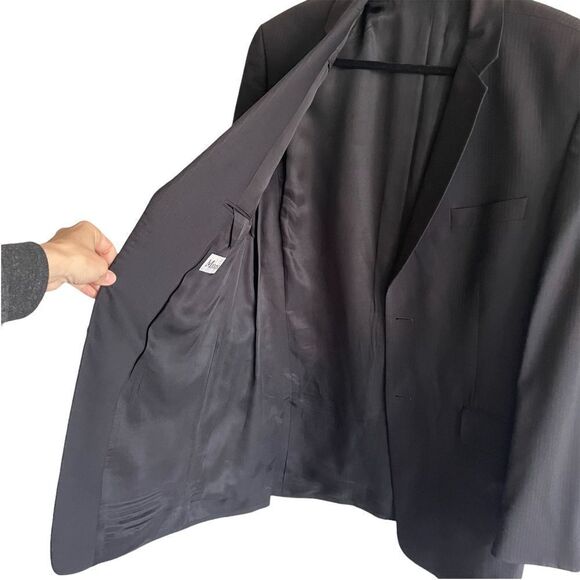 Alfred SUNG Black Pinstripe Wool Blazer Jacket 42L - Picture 2 of 9